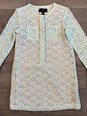 Victoria Beckham Girls Cream Lace Long Sleeve Dress